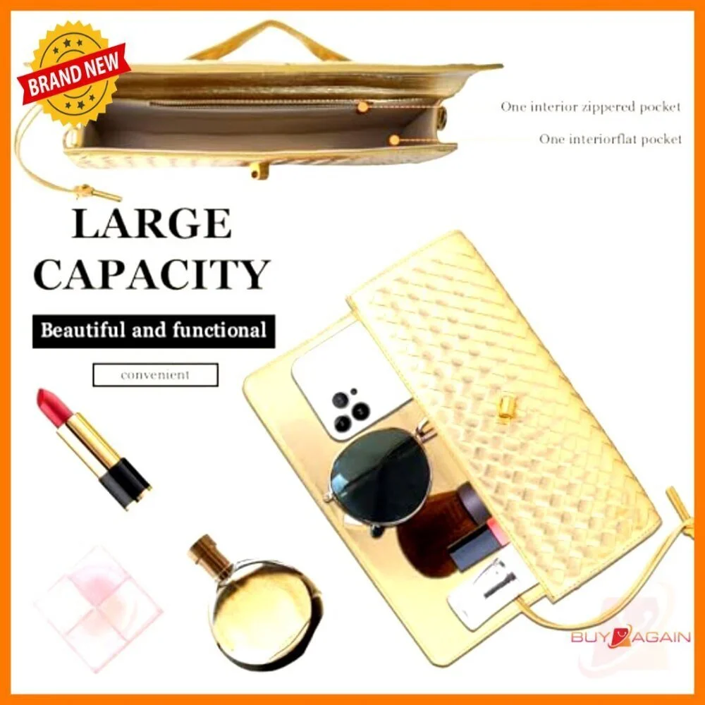 PU Leather Woven Evening Clutch with Adjustable Strap 11.8x4.9 Inches